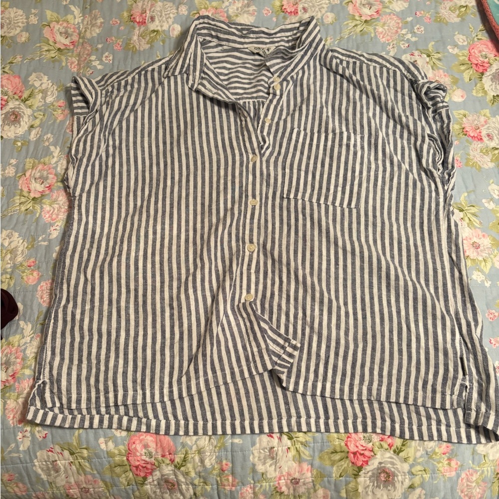 Orvis Striped Blue and White Button-Up Shirt size XL